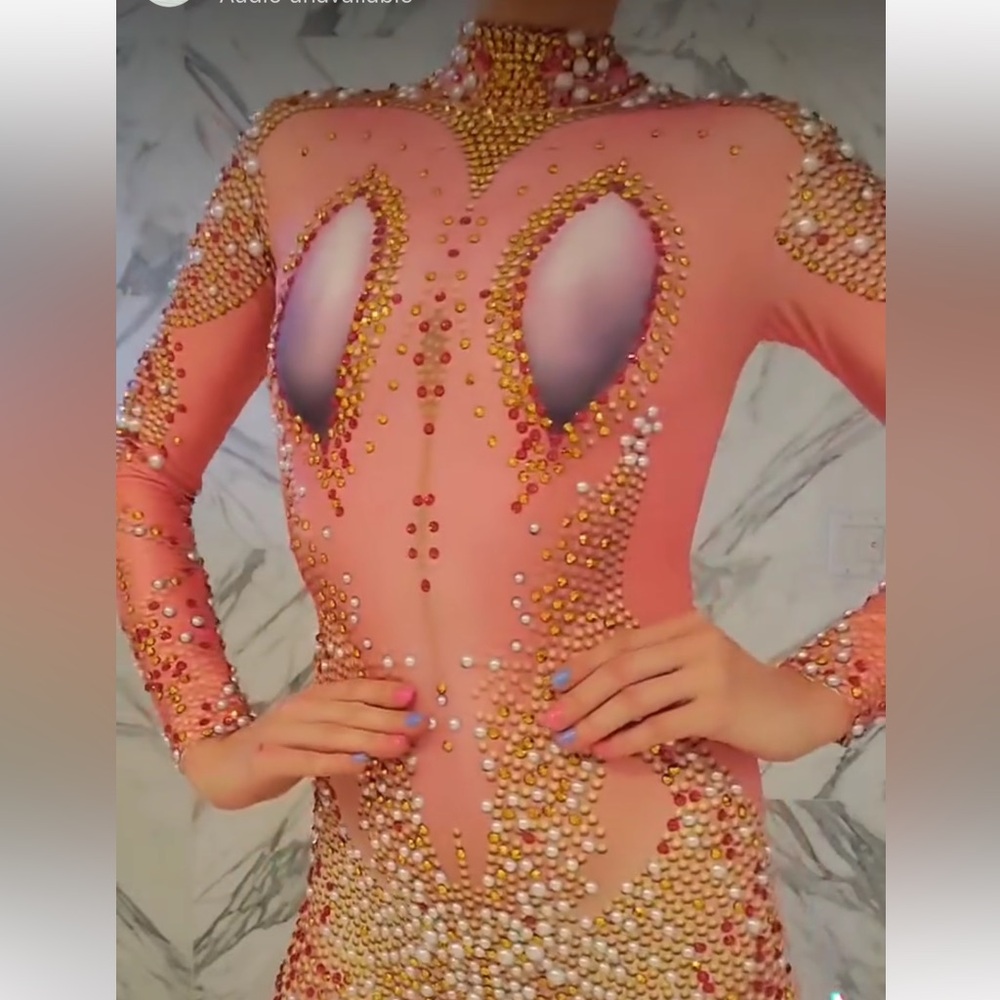 Stunning NWOT Pink Rhinestone Aerial Dance Circus Catsuit Bodysuit Unitard - Picture 3 of 9